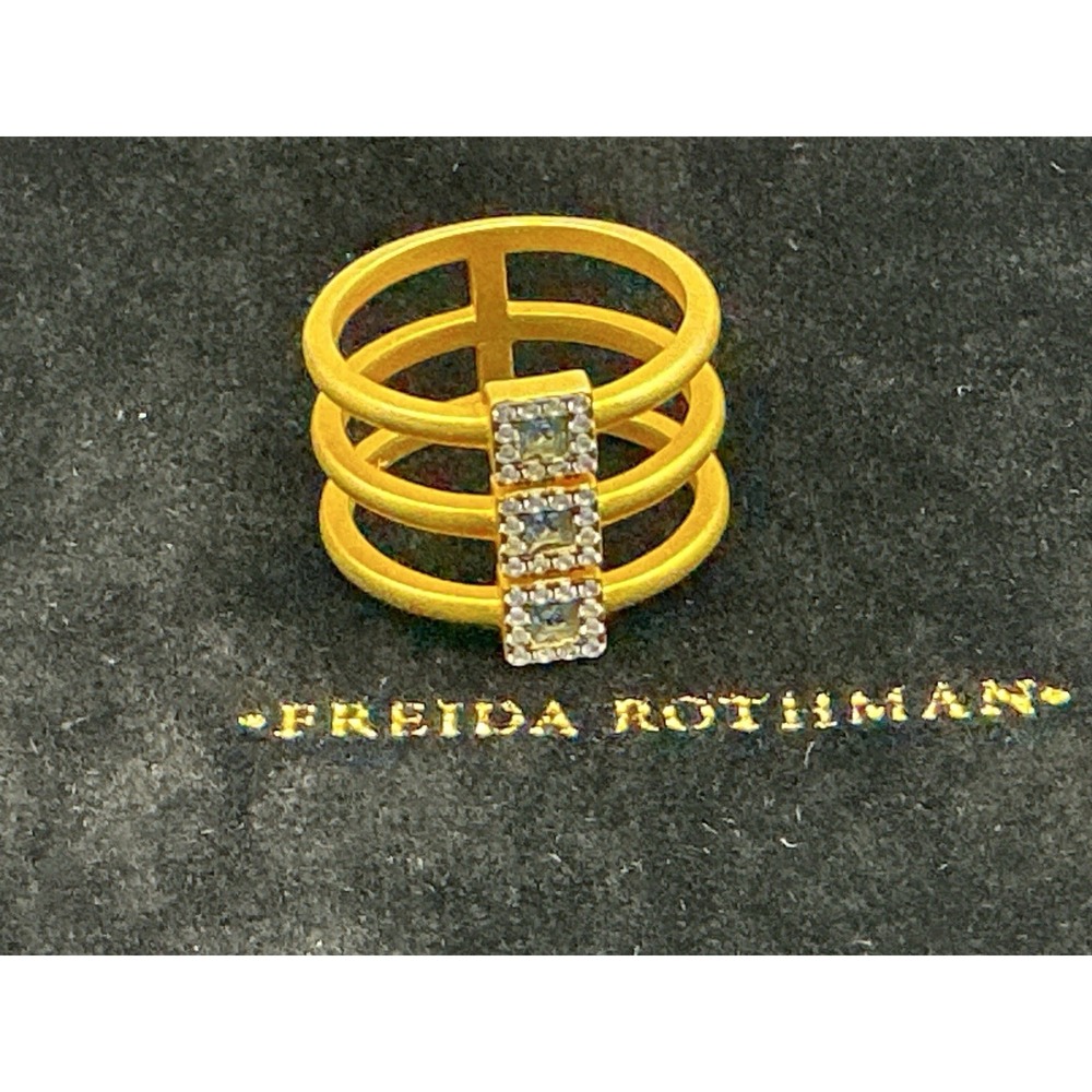 Freida Rothman Signature Pave Multi Band Illusion Ring Gold Blue CZ Size 6